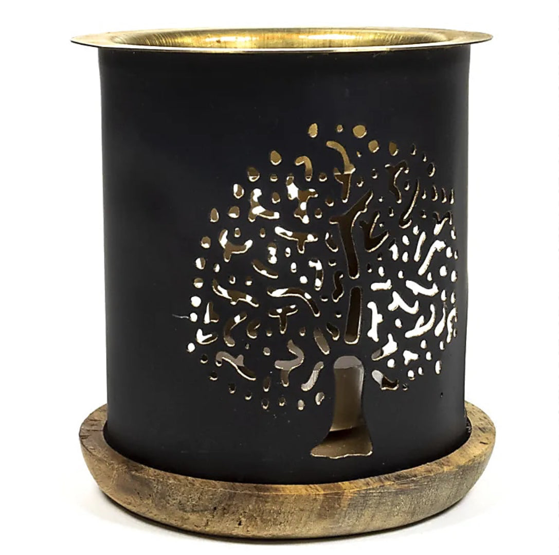 Tree of Life Oil Burner | Aromafume | Metal & Wood | With Tealight | 9x8 cm
