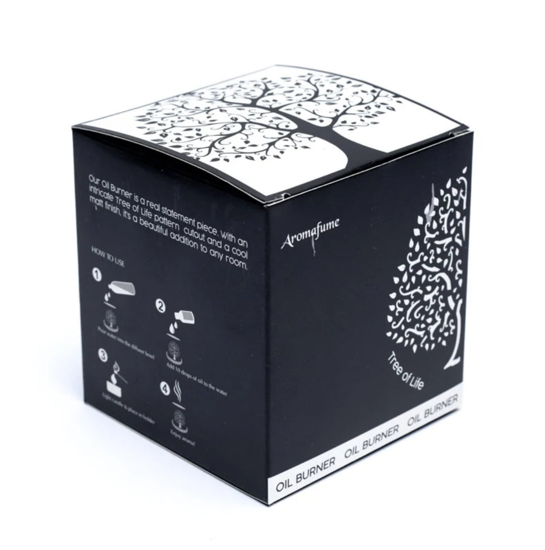 Tree of Life Oil Burner | Aromafume | Metal & Wood | With Tealight | 9x8 cm