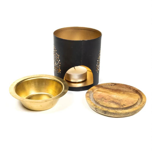Tree of Life Oil Burner | Aromafume | Metal & Wood | With Tealight | 9x8 cm