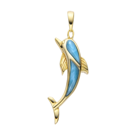 Larimar Dolphin Pendant | 925 Gold Vermeil | Ocean Totem Jewelry | (DG115)