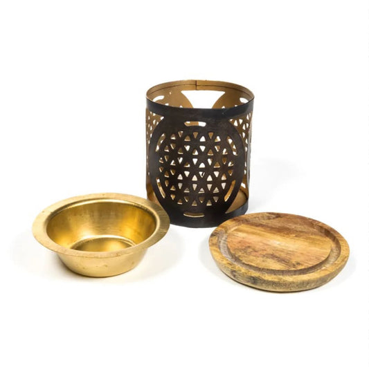 Aromafume Oil Diffuser  | Flower of Life | 9×8 cm | With Wooden Base