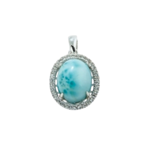 Larimar Halo Pendant | 925 Silver | Topaz Accents | Ocean Elegance | (HP85)