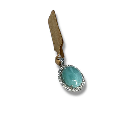 Larimar Halo Pendant | 925 Silver | Topaz Accents | Ocean Elegance | (HP85)