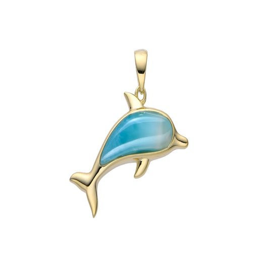 Larimar Dolphin Pendant | 925 Gold Vermeil | Joyful Ocean Spirit | (GL95)
